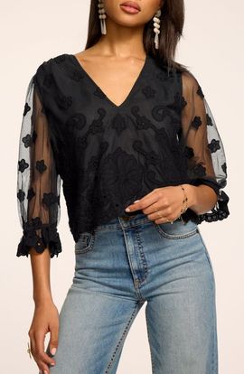 Ramy Brook Ramy Brook Esmeralda Floral Embroider V-Neck Shirt