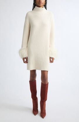 Ramy Brook Ramy Brook Kay Feather Trim Mock Neck Sweater Dress