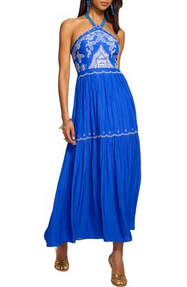 Ramy Brook Ramy Brook Kenna Embroidered Tiered Halter Maxi Dress