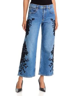 Ramy Brook Ramy Brook Lea Beaded High Rise Cropped Wide Leg Jeans in Mid Cerulean