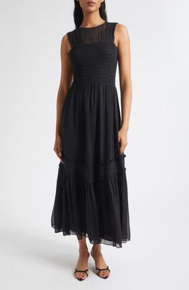 Ramy Brook Ramy Brook Mila Smocked Silk Midi Dress