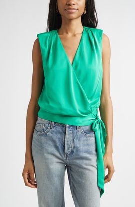 Ramy Brook Ramy Brook Salina Sleeveless Satin Wrap Top