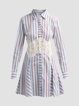 Ramy Brook Ramy Brook Women's Wren Lace-Detail Striped Poplin Mini Dress