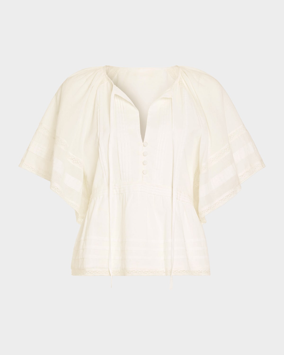 Ramy Brook Sherry Tie-Neck Short-Sleeve Cotton Blouse