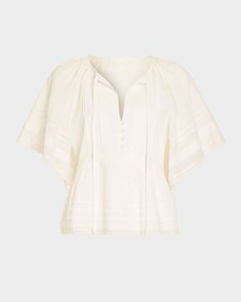 Ramy Brook Sherry Tie-Neck Short-Sleeve Cotton Blouse