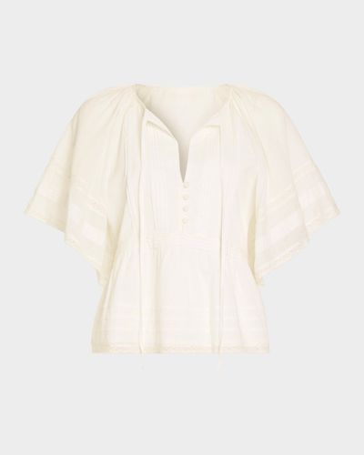 Ramy Brook Sherry Tie-Neck Short-Sleeve Cotton Blouse