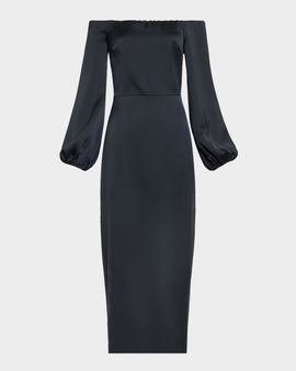 Ramy Brook Shiyan Off-Shoulder Stretch Satin Midi Dress