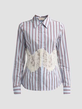 Ramy Brook Women's Alana Striped Lace-Overlay Shirt