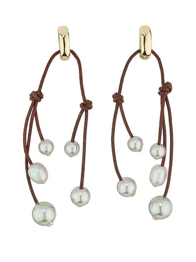 Ramy Brook Women's Corded Pearl Riya Goldtone & Leather Drop Earrings