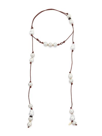 Ramy Brook Women's Corded Pearl Riya Goldtone, Leather & Cubic Zirconia Wrap Necklace