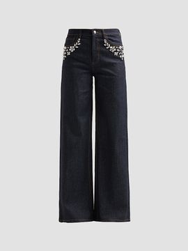 Ramy Brook Women's Elena Embellished Wide-Leg Jeans
