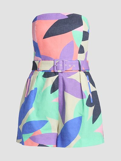Ramy Brook Women's Isobel Abstract Linen-Cotton Strapless Romper