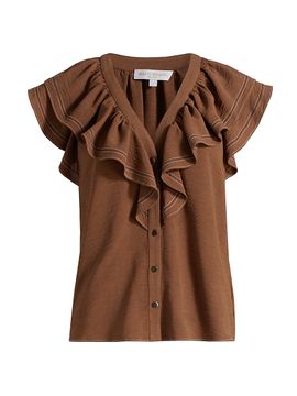 Ramy Brook Women's Stitch Cap-Sleeve Lettie Ruffled Blouse