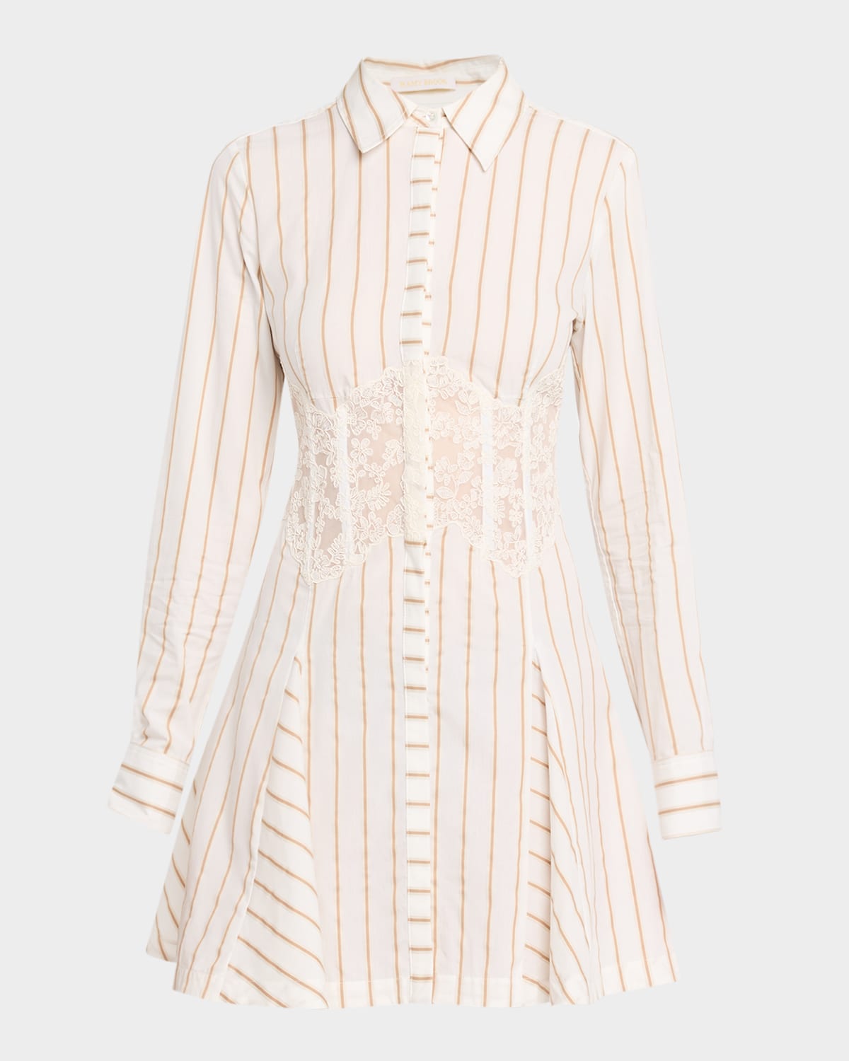 Ramy Brook Wren Striped Lace-Inset Godet Mini Shirtdress