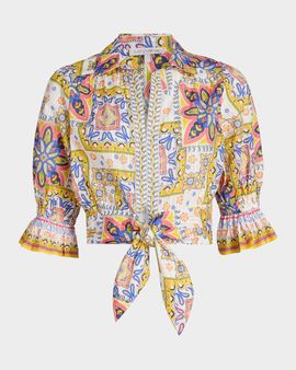 Ramy Brook Zola Printed Cotton Crop Top