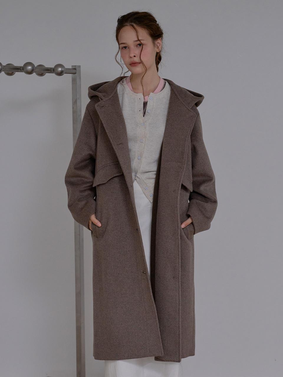 RANDOM NOISE Pre-Order Wool Blended Hoodie Coat [Brown]