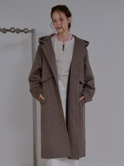 RANDOM NOISE Pre-Order Wool Blended Hoodie Coat [Brown]