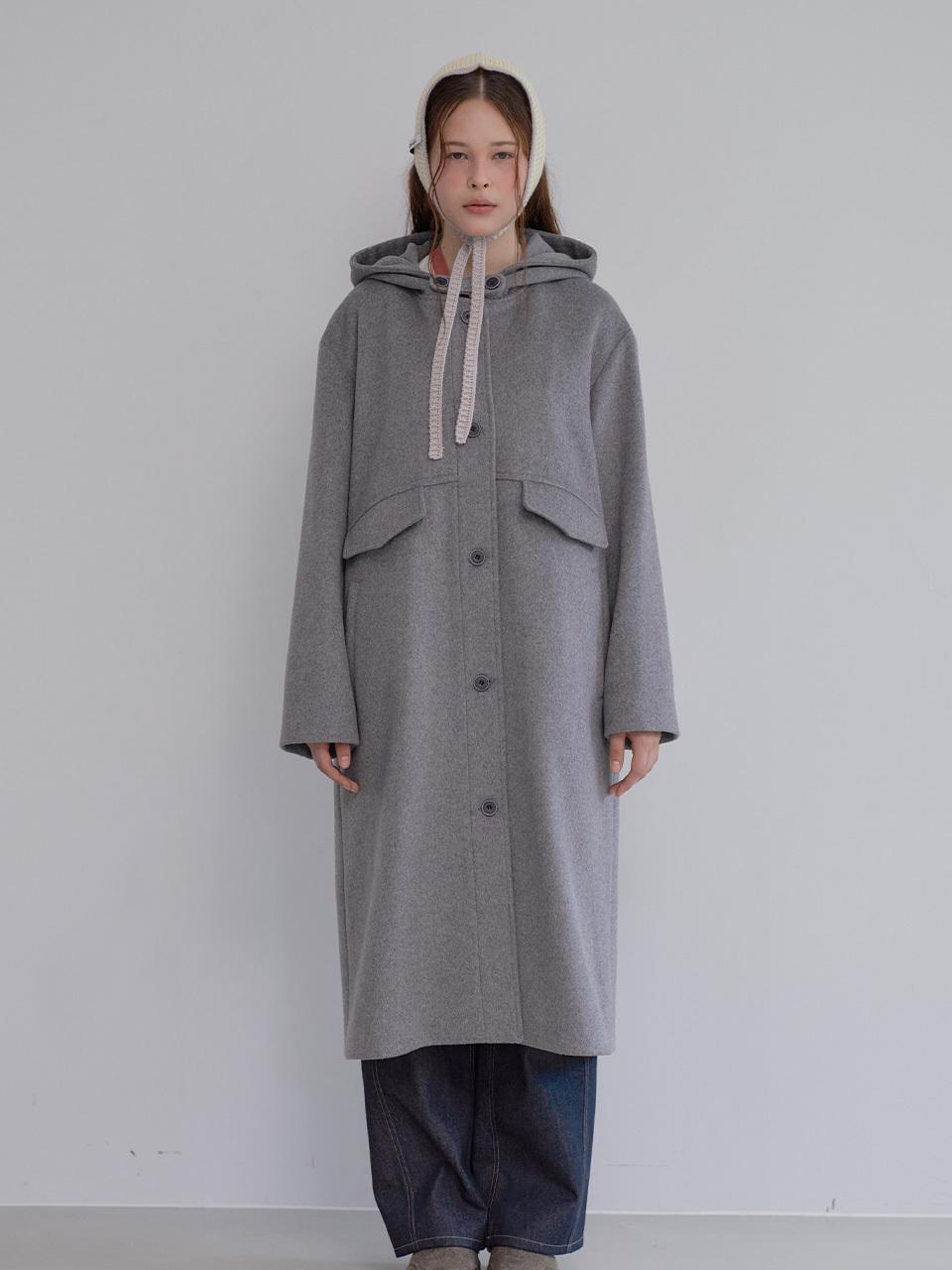 RANDOM NOISE Pre-Order Wool Blended Hoodie Coat [Gray]