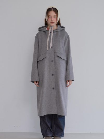 RANDOM NOISE Pre-Order Wool Blended Hoodie Coat [Gray]