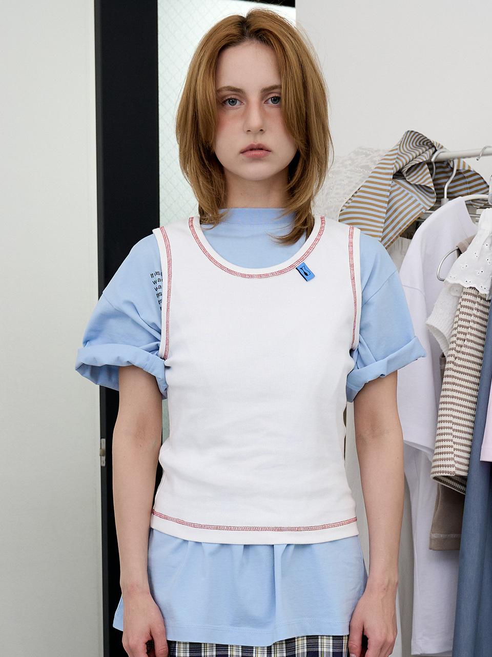 RANDOM NOISE Stitch Points Sleeveless T Tank [WHITE]