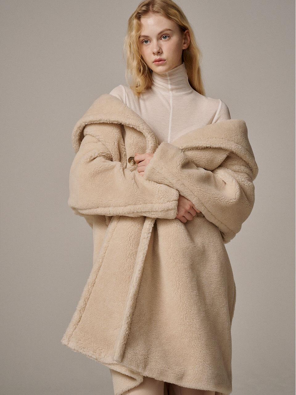RARE01 Faux Fur Maxi Coat - Beige