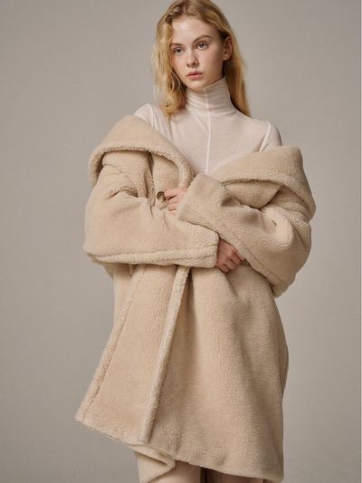 RARE01 Faux Fur Maxi Coat - Beige