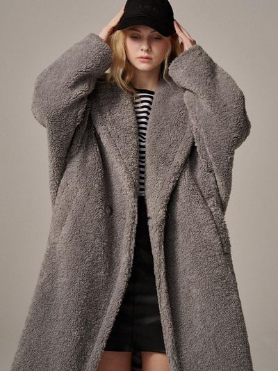 RARE01 Faux Fur Maxi Coat - Grey