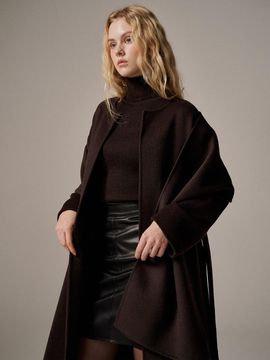 RARE01 Scarf Layered handmade Cashmere Coat - Brown
