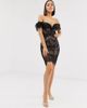 Rare Rare bardot lace midi dress in black/soft pink - 4