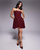Rare Rare London bandeau dropped pleat side mini dress in red floral jacquard - 1