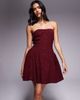 Rare Rare London bandeau dropped pleat side mini dress in red floral jacquard - 3