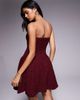 Rare Rare London bandeau dropped pleat side mini dress in red floral jacquard - 4