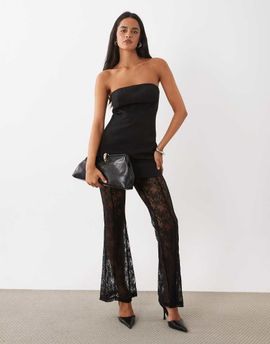 Rare Rare London bandeau lace trouser jumpsuit in black