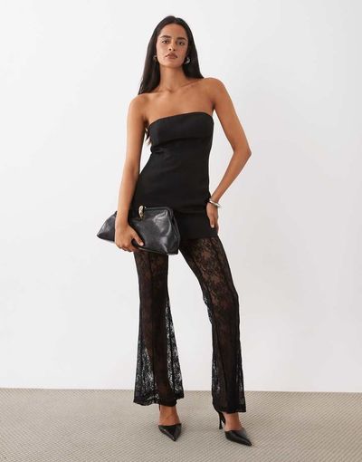 Rare Rare London bandeau lace trouser jumpsuit in black