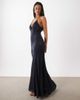 Rare Rare London cami halterneck patchwork fishtail skirt maxi dress in navy - 2