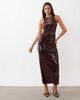 Rare Rare London racer neck sequin maxi dress in burgundy-RED - 1