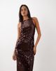Rare Rare London racer neck sequin maxi dress in burgundy-RED - 2