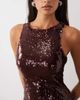 Rare Rare London racer neck sequin maxi dress in burgundy-RED - 3