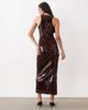 Rare Rare London racer neck sequin maxi dress in burgundy-RED - 4