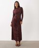 Rare Rare London ruched gathered burnout floral long sleeve maxi dress in burgundy - 1