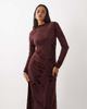 Rare Rare London ruched gathered burnout floral long sleeve maxi dress in burgundy - 2