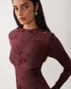 Rare Rare London ruched gathered burnout floral long sleeve maxi dress in burgundy - 3