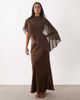 Rare Rare London satin cape detail maxi dress in brown - 1