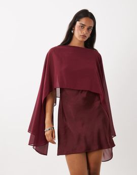 Rare Rare London satin cape detail mini dress in wine-RED