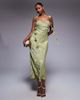 Rare Rare London satin jacquard lace bust petal strap detail maxi dress in olive-Green - 1