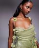 Rare Rare London satin jacquard lace bust petal strap detail maxi dress in olive-Green - 2