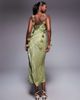 Rare Rare London satin jacquard lace bust petal strap detail maxi dress in olive-Green - 4