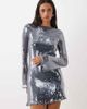 Rare Rare London sequin cowl open back detail shift mini dress in silver-Navy - 1