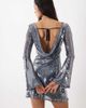 Rare Rare London sequin cowl open back detail shift mini dress in silver-Navy - 4