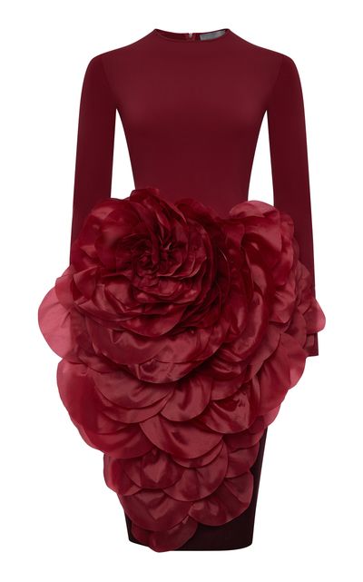 Rasario FlowerDetailed SilkOrganza Knit Midi Dress Black FR 44